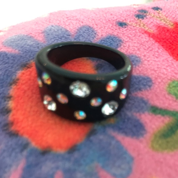 Nordstrom "Ring in Black shiny Resin and rhinestones" - Picture 1 of 3